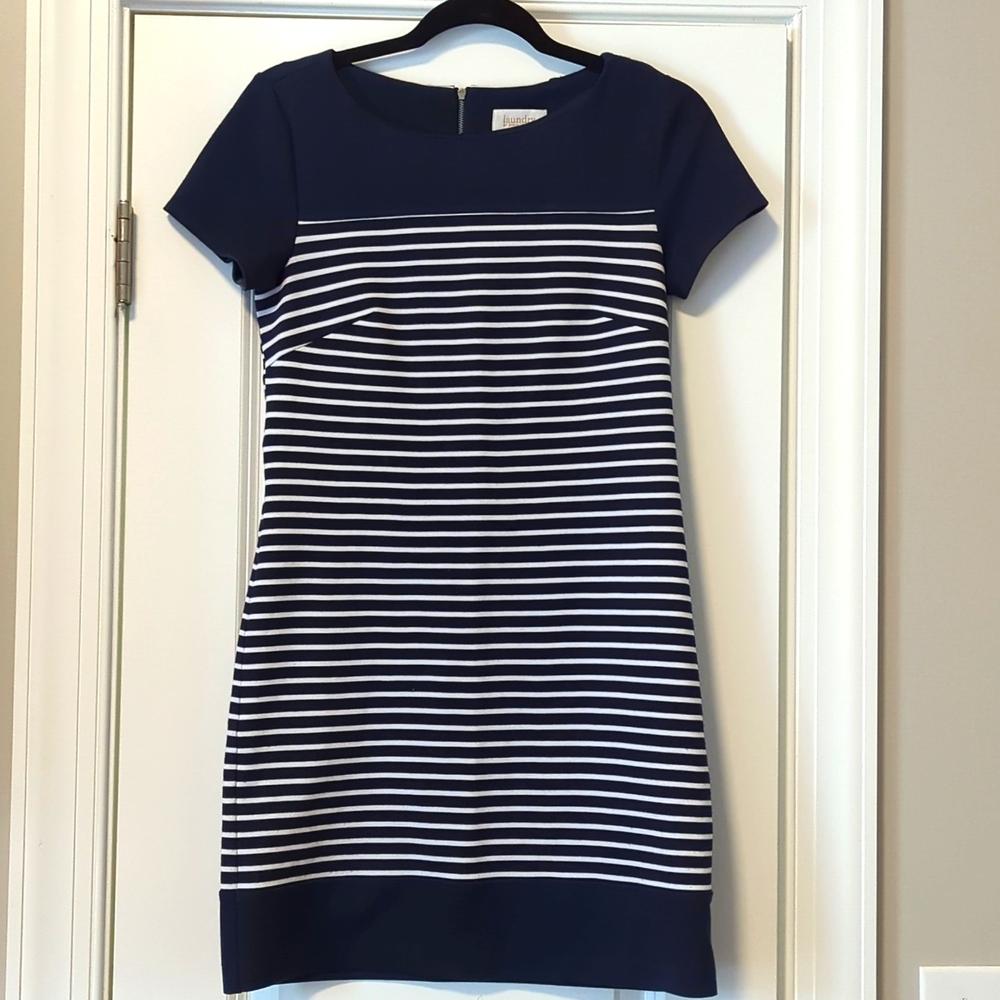 Laundry Navy Blue Stripe Ponte Knit Dress